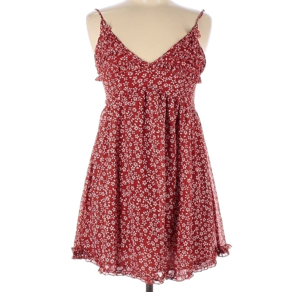 TRIXXI Red Floral Ruffle Hem Babydoll Mini Dress